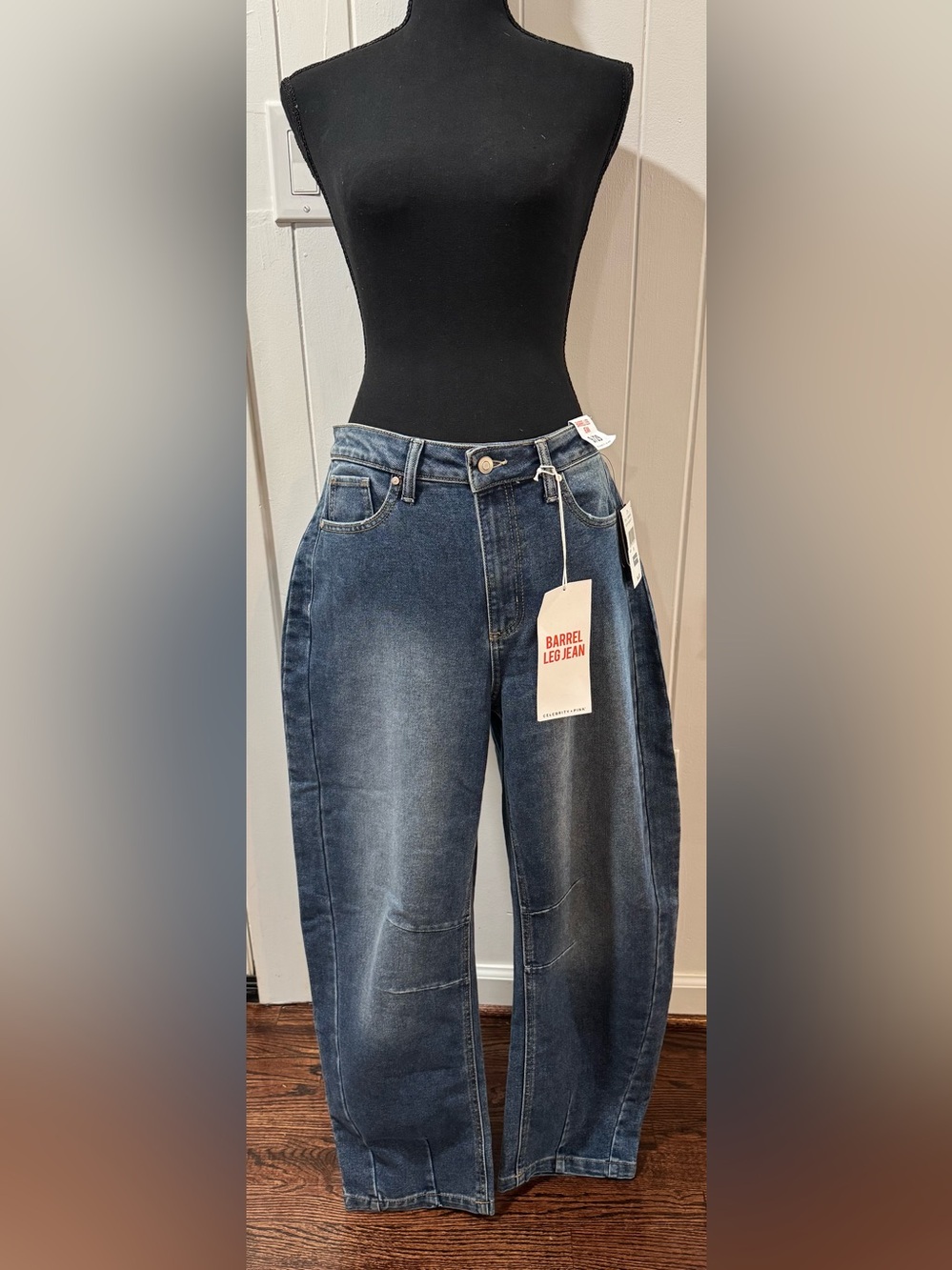 Celebrity Pink Dark Wash Barrel Leg Jeans